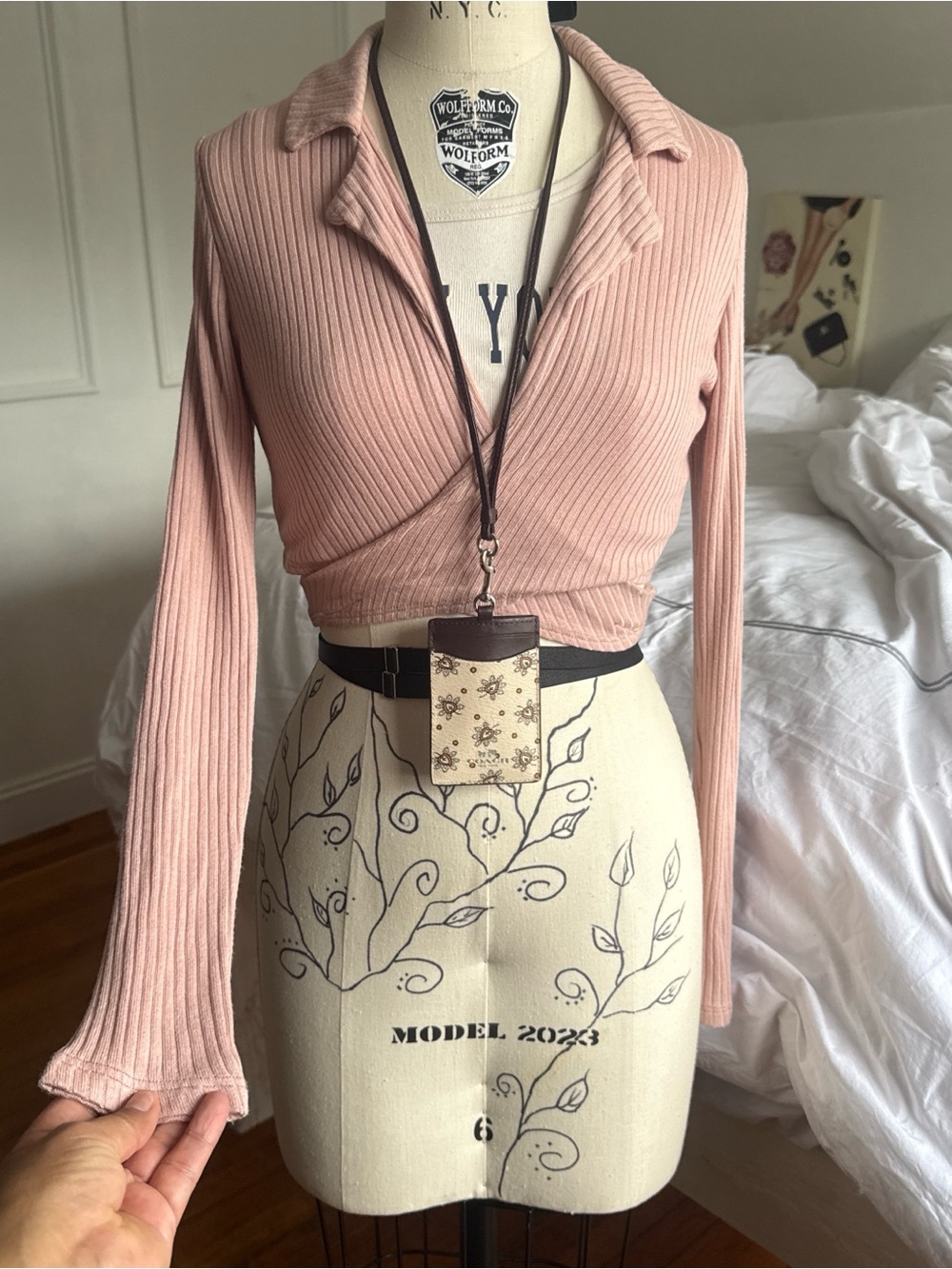 Reformation Ribbed Wrap Crop Top — Dusty Rose